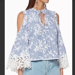 Alexie Clair cold shoulder striped embroidered top, size XS